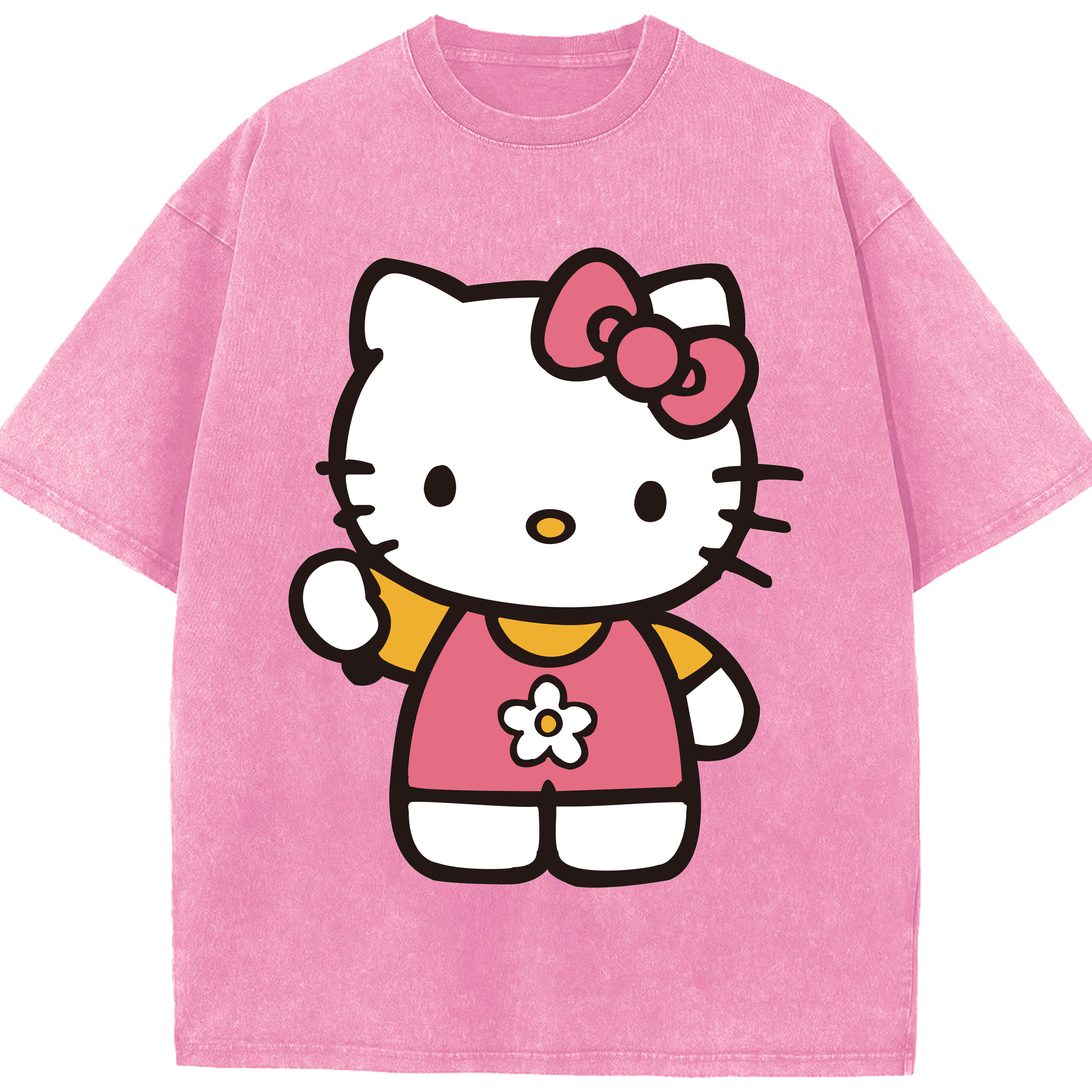 （画像用） Hello Kitty ハローキティ 綿100% ヴィンテージ風 半袖Tシャツ（フロントプリント）